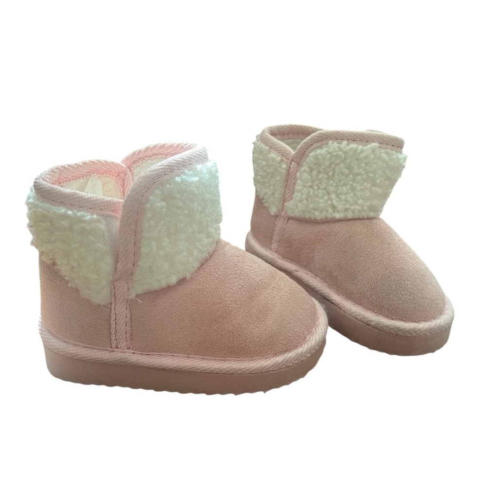 Baby Toddler Girl Pink White Suede Shearling Winter Boots Sz 5